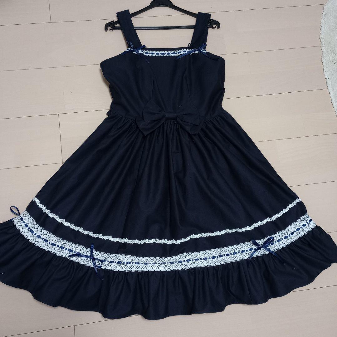 ハンドメイド　ロリィタ　ジャンパースカート&ケープ　ネイビー