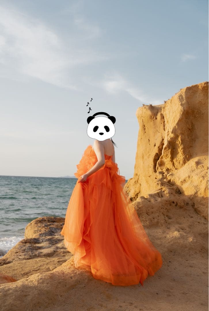 オレンジ　ボリューム　ドレス　前撮り　二次会