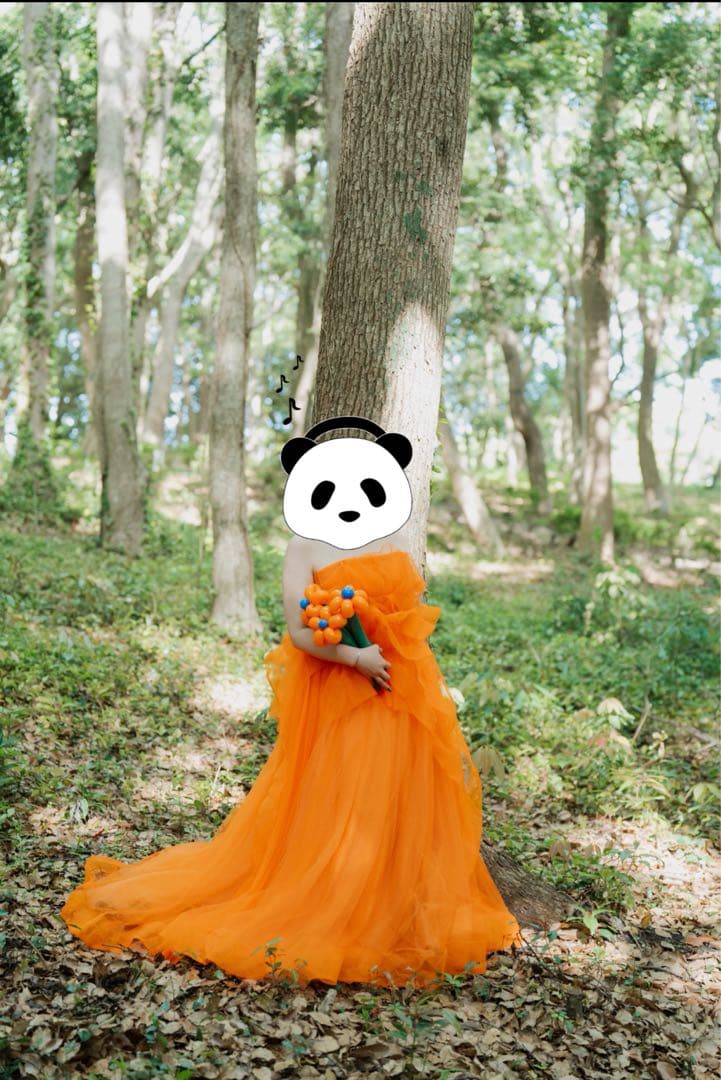 オレンジ　ボリューム　ドレス　前撮り　二次会