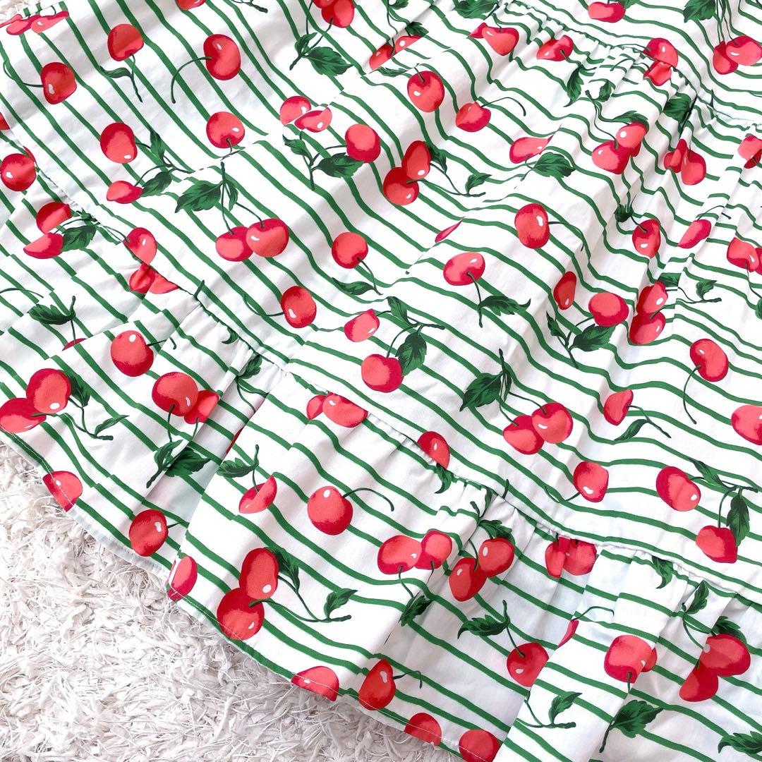 【美品✨】　オブリ obli チェリーワンピース　さくらんぼ　ボーダー