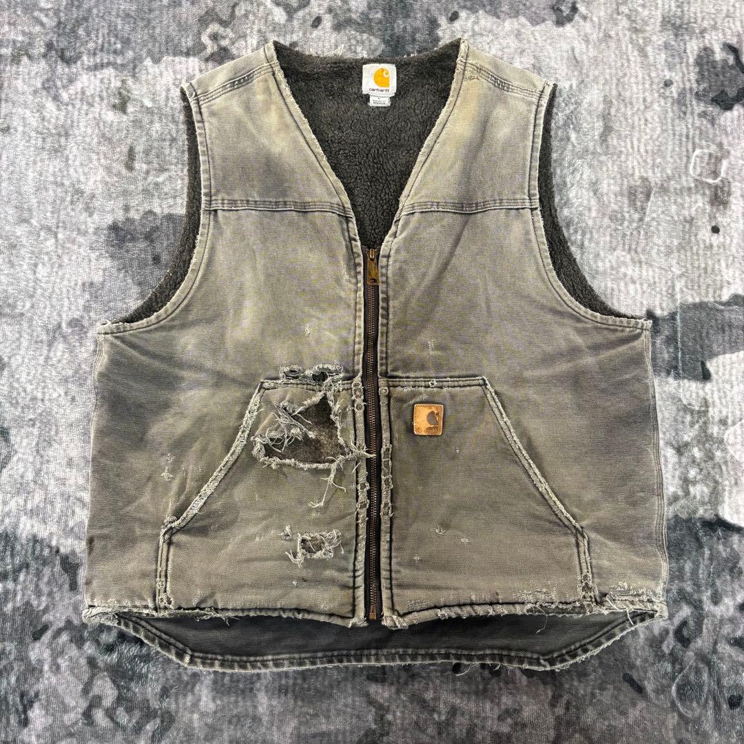 Carhartt ダックベスト V26 ボロ レザータグ 雰囲気抜群 一点物