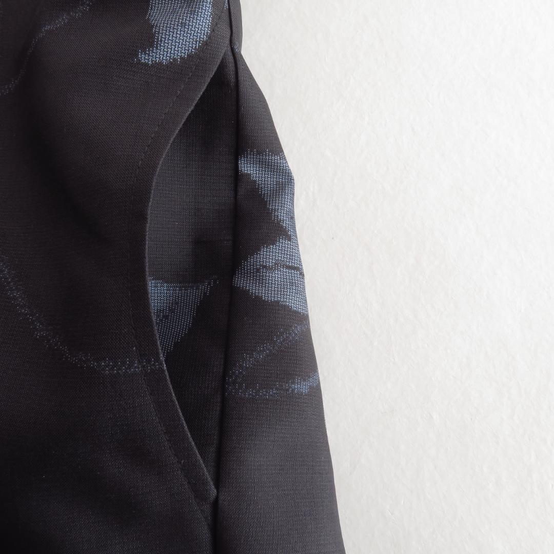 着物リメイク　正絹紬　シャツワンピース　マキシ　ロング　バルーン　パフスリーブ