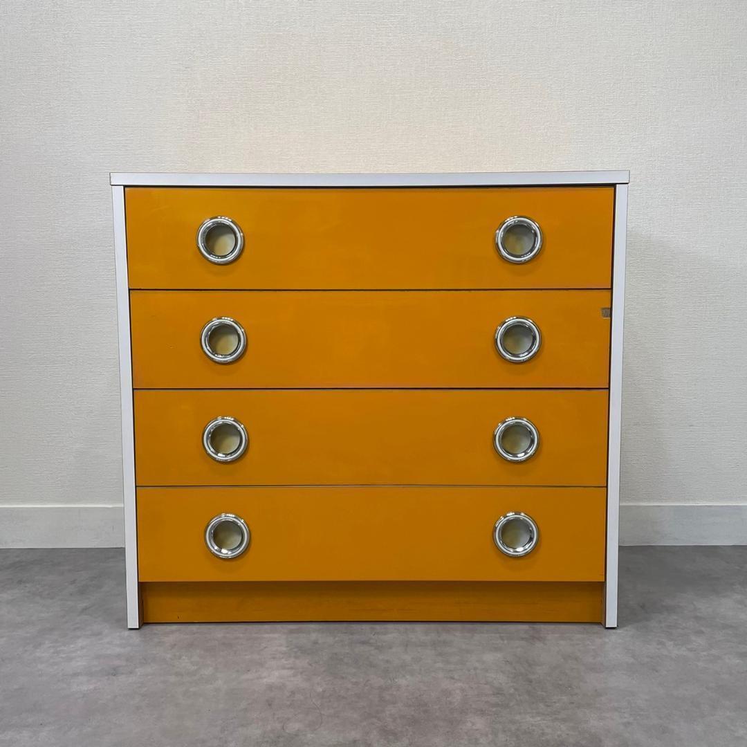 昭和レトロ チェスト オレンジ タンス 4段 引き出し収納 当時物 ヴィンテージ