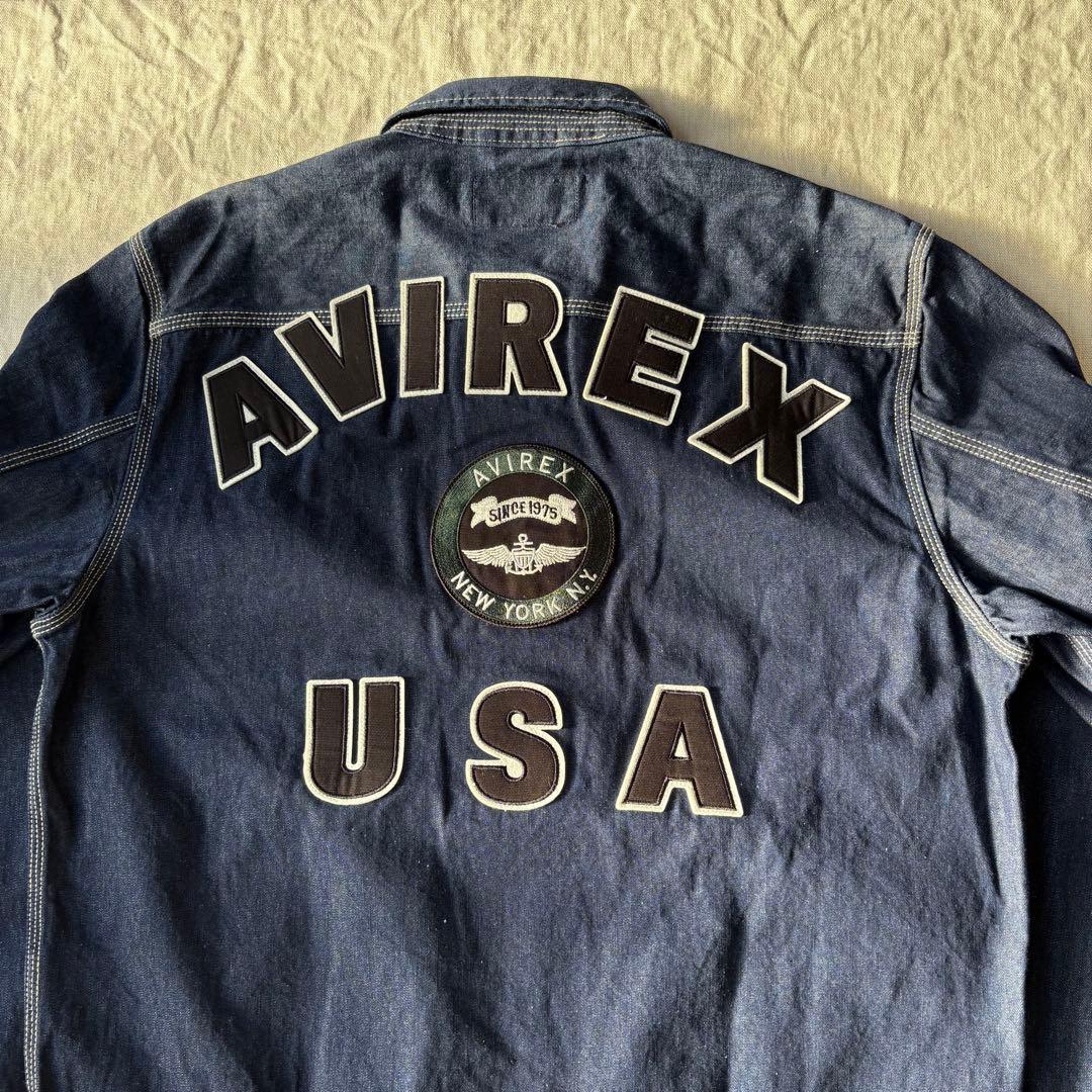 未使用品 AVIREX Gジャンデニムジャケット 刺繍 バックロゴ XL