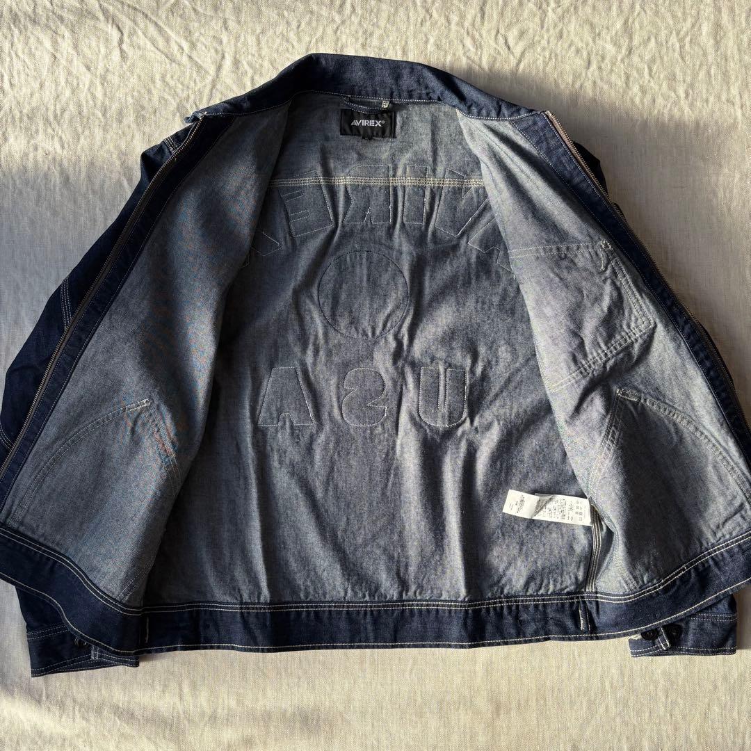 未使用品 AVIREX Gジャンデニムジャケット 刺繍 バックロゴ XL