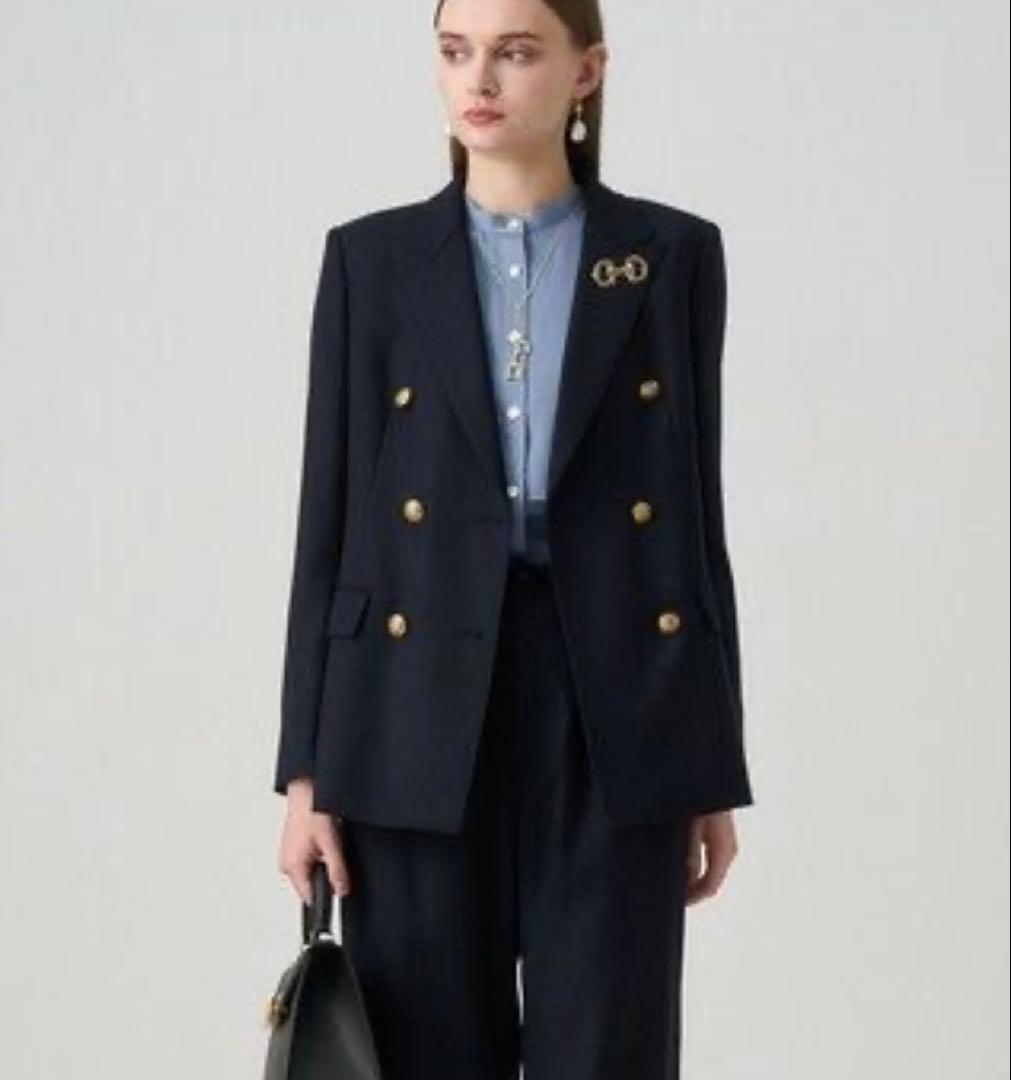 ANAYIウールオックスダブルジャケット38アナイネイビー金ボタン