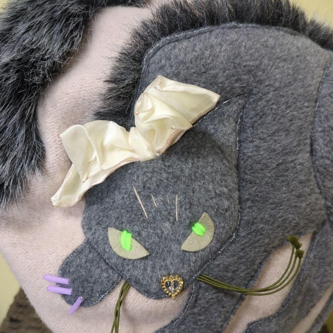 カシラ　猫デザイン ベレー帽 グレー ピンク