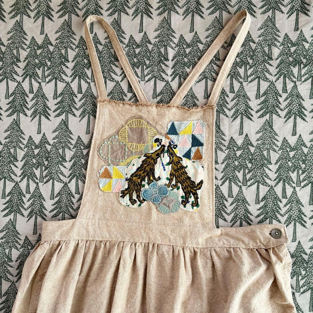 新品未使用　可愛い　ミナペルホネン　エプロンドレス　ジャンバースカート麻綿　素材