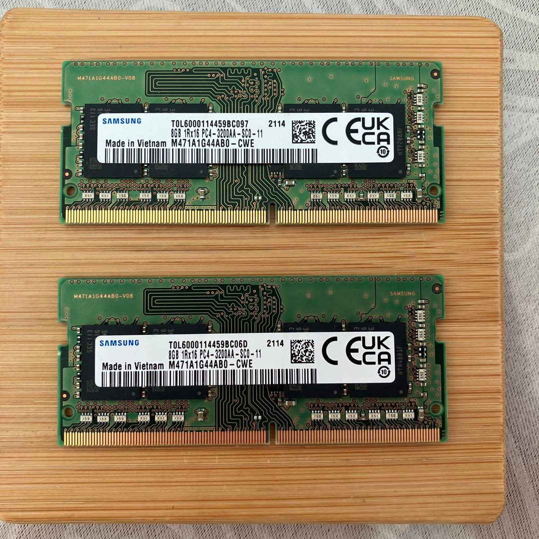 Samsung製ノートDDR4 8GBメモリ2枚　計16GB、3200AA規格