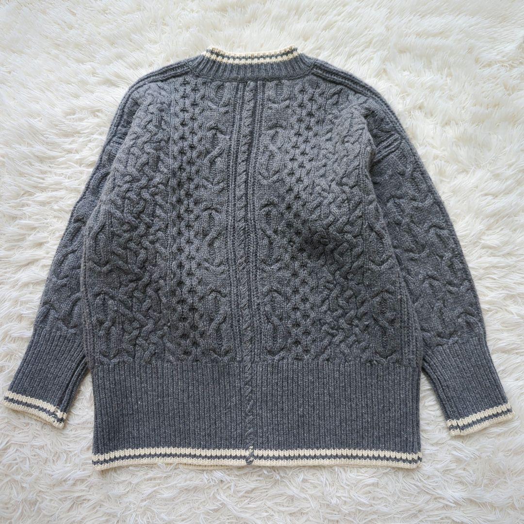 美品✨️カレンソロジー　ラムズアランニットカーディガン ブルーグレー ケーブル柄