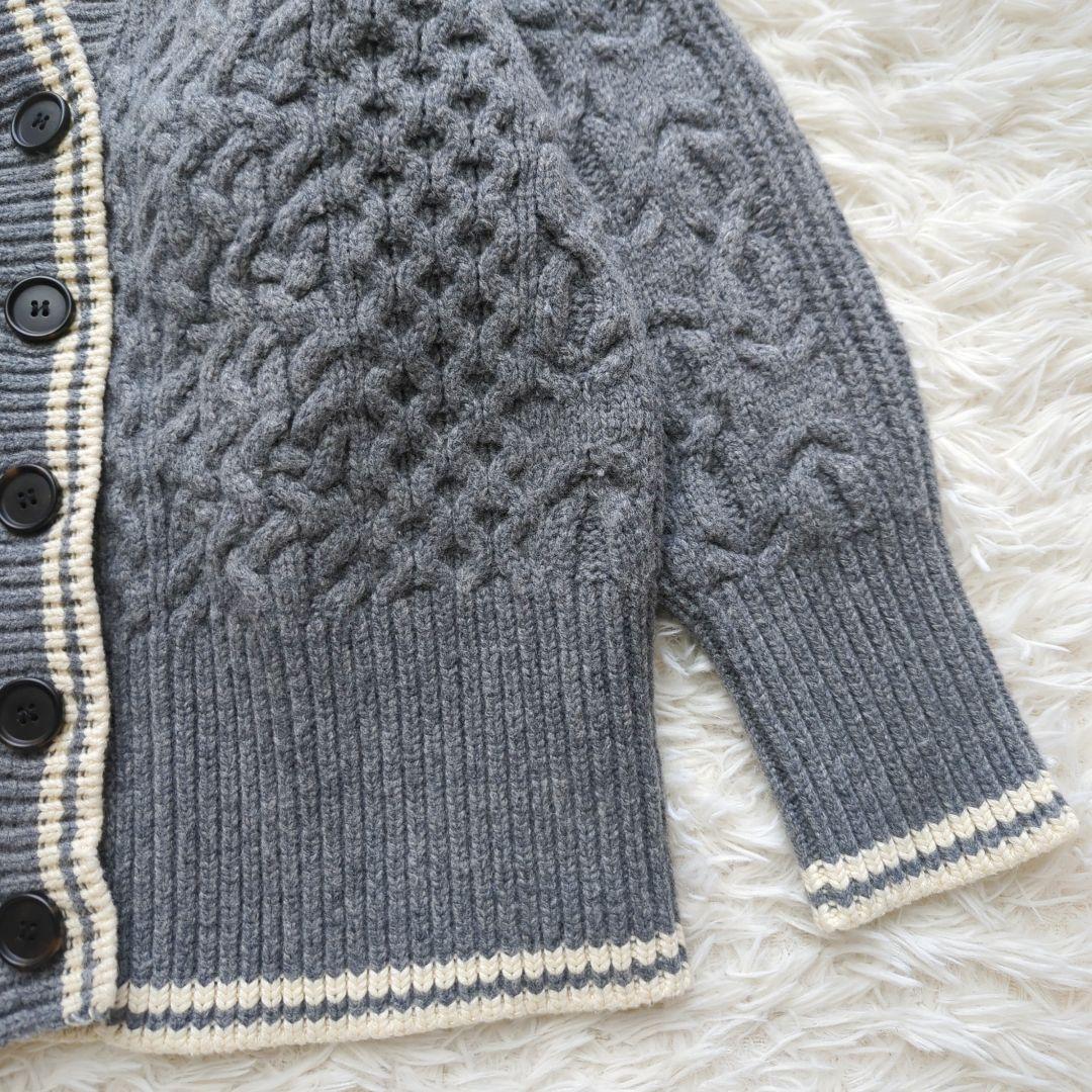 美品✨️カレンソロジー　ラムズアランニットカーディガン ブルーグレー ケーブル柄