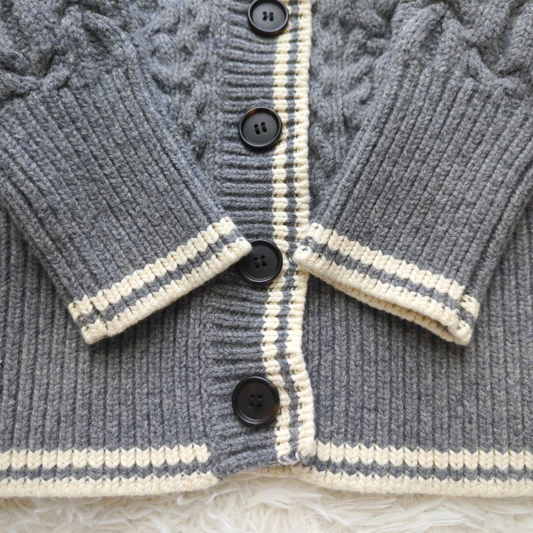 美品✨️カレンソロジー　ラムズアランニットカーディガン ブルーグレー ケーブル柄