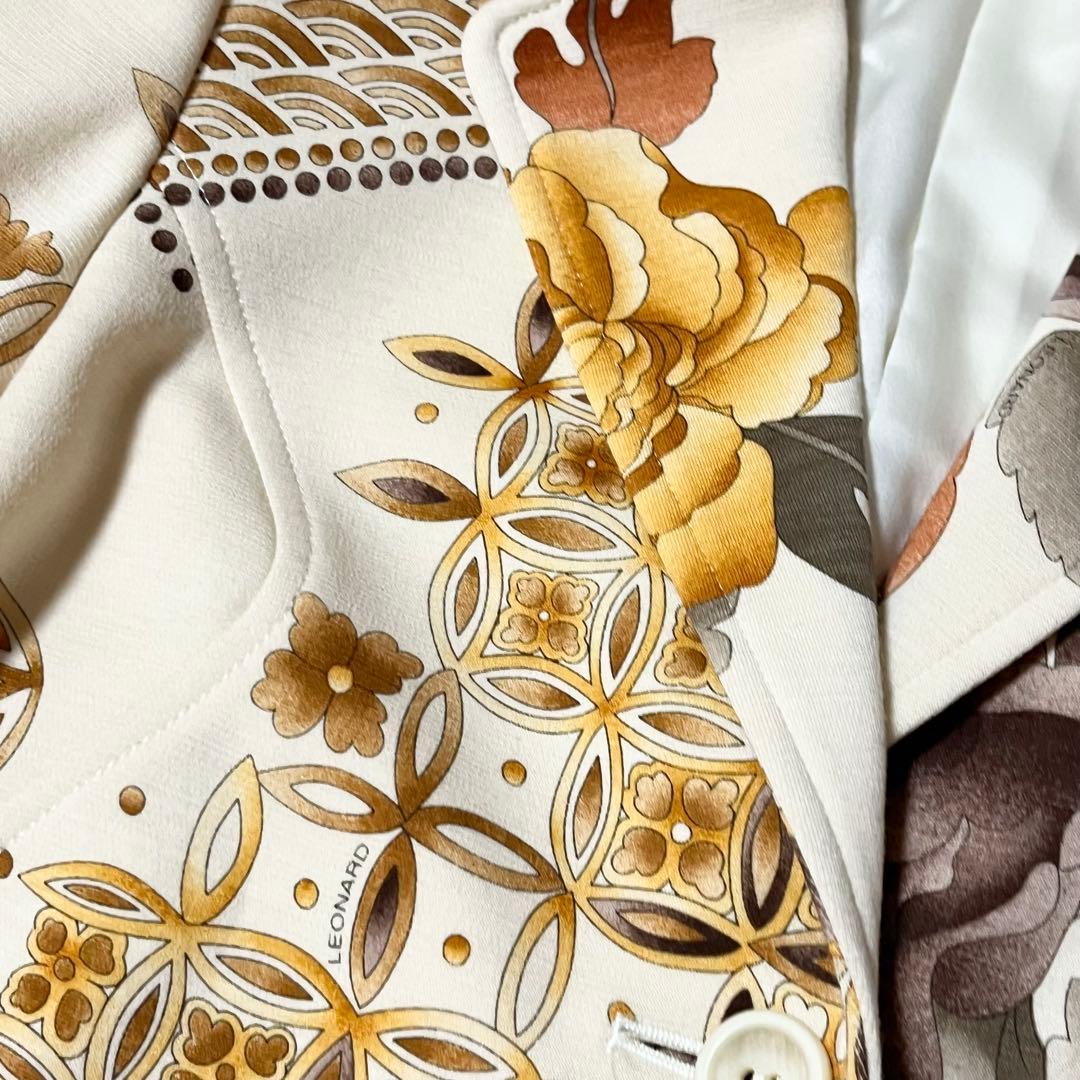 【未使用級】レオナール　ジャケット　花柄　ウール　ストレッチ　Mサイズ