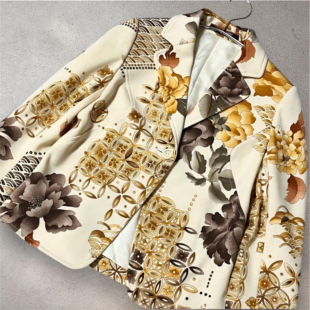 【未使用級】レオナール　ジャケット　花柄　ウール　ストレッチ　Mサイズ
