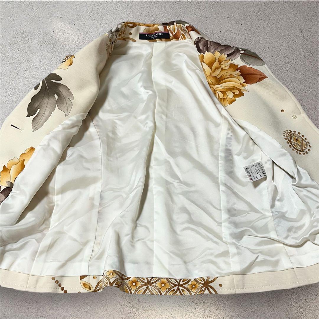 【未使用級】レオナール　ジャケット　花柄　ウール　ストレッチ　Mサイズ