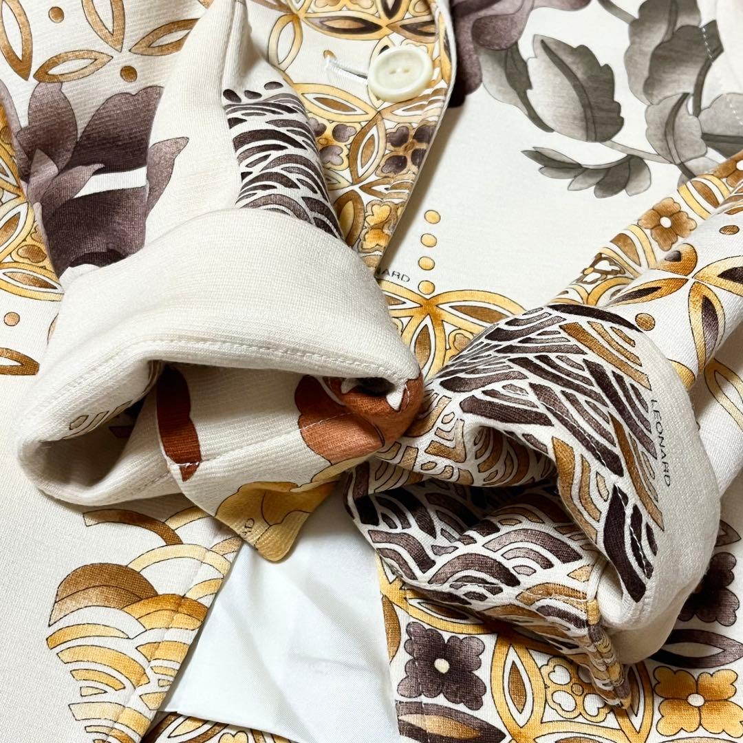 【未使用級】レオナール　ジャケット　花柄　ウール　ストレッチ　Mサイズ