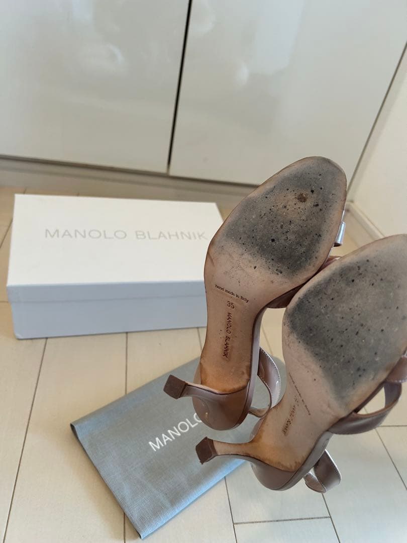 MANOLO BLAHNIK サーモンピンク　サンダル 35 ヒール8センチ