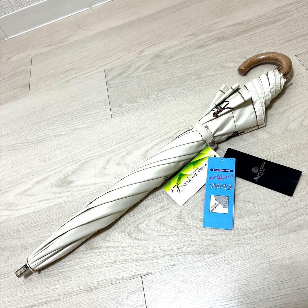 新品アクアスキュータム一級遮光 晴雨兼用 長傘 雨傘 伸縮 軽量 日本製 総刺繍