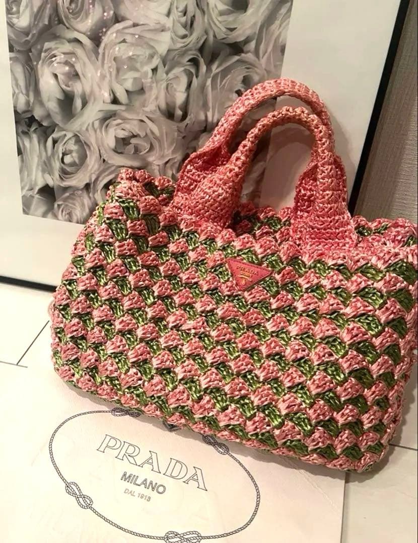 レア美品 PRADA ラフィア カナパ ハンドバッグ トートバッグ カゴバック