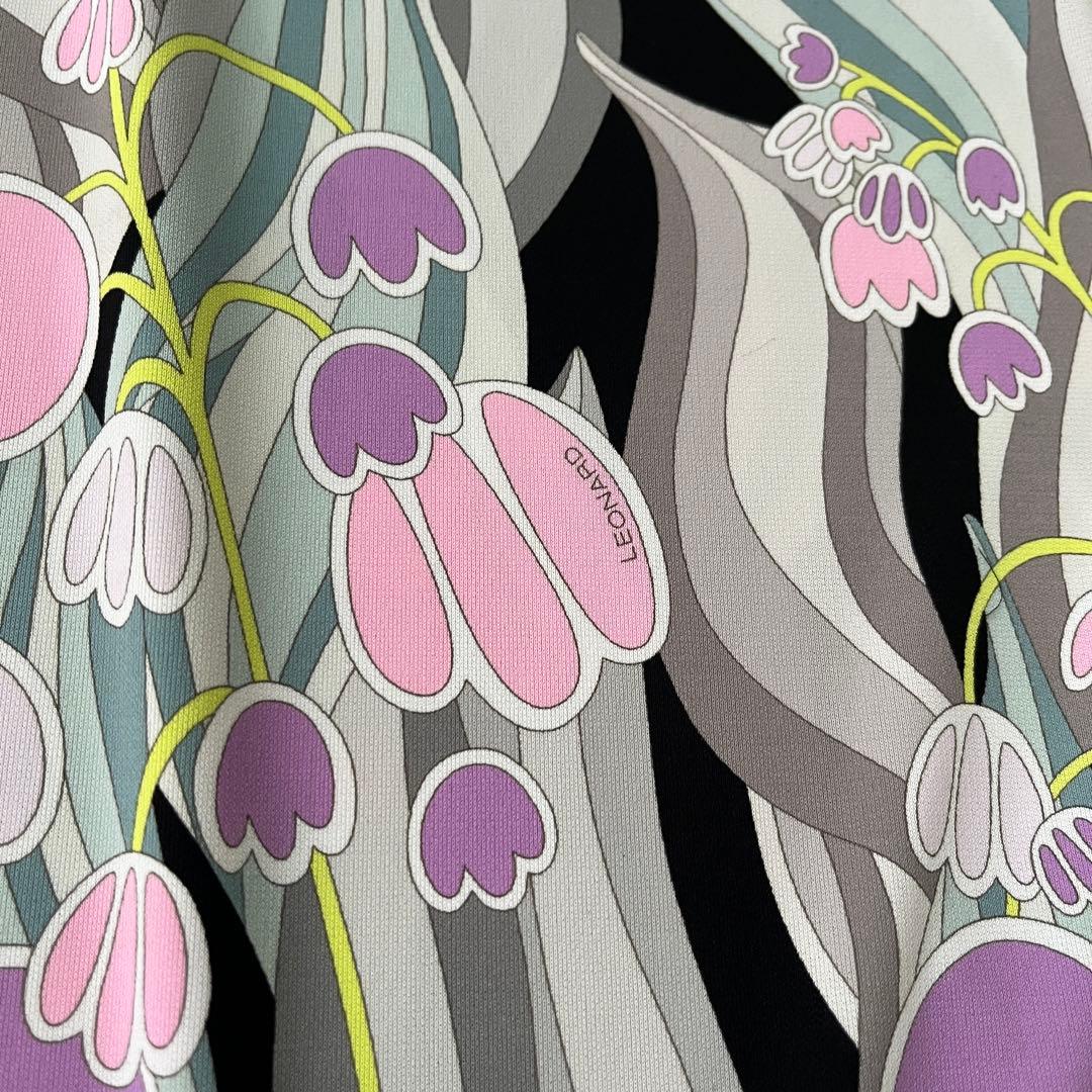 美品♡レオナール パネル柄 花柄 チュニック ワンピース トリム 38 M