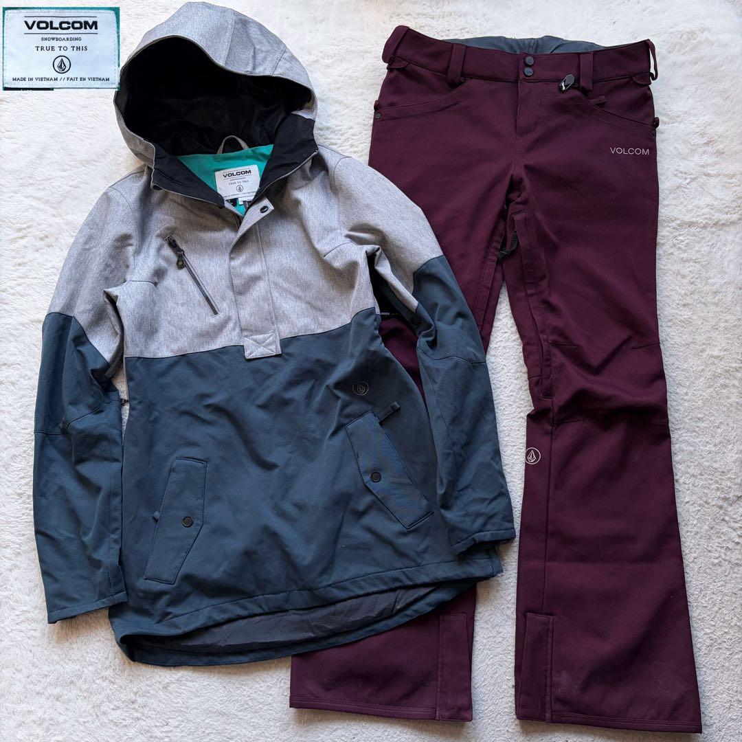 【美品】VOLCOM スノボ・スキーウェア セットアップ ハーフジップ 刺繍 M