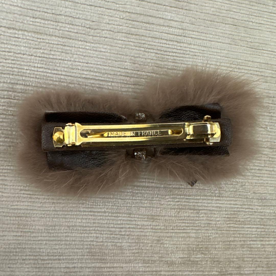 acca アッカ　ミンク　ファー　ビジュー　バレッタ　ブラウン