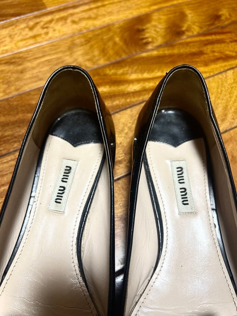 miu miu ブラック リボン フラットシューズ