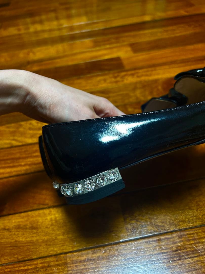 miu miu ブラック リボン フラットシューズ