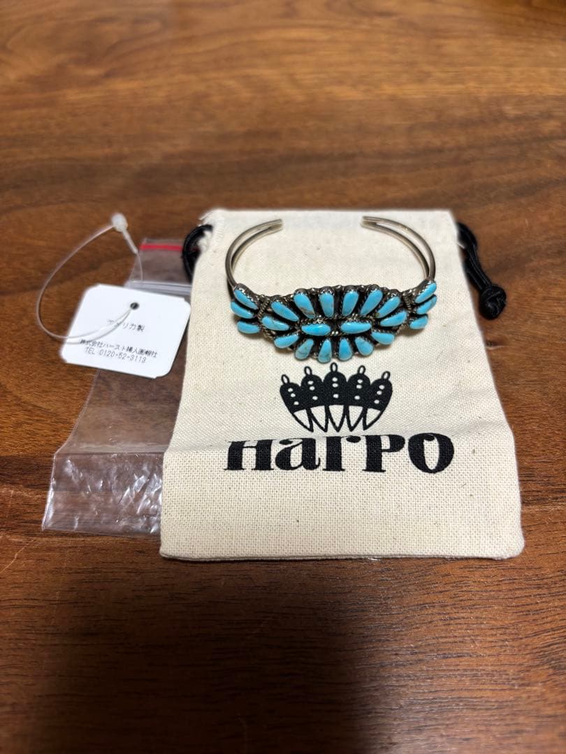 Harpo ターコイズ　ワイドフラワーバングル　インディアンジュエリー