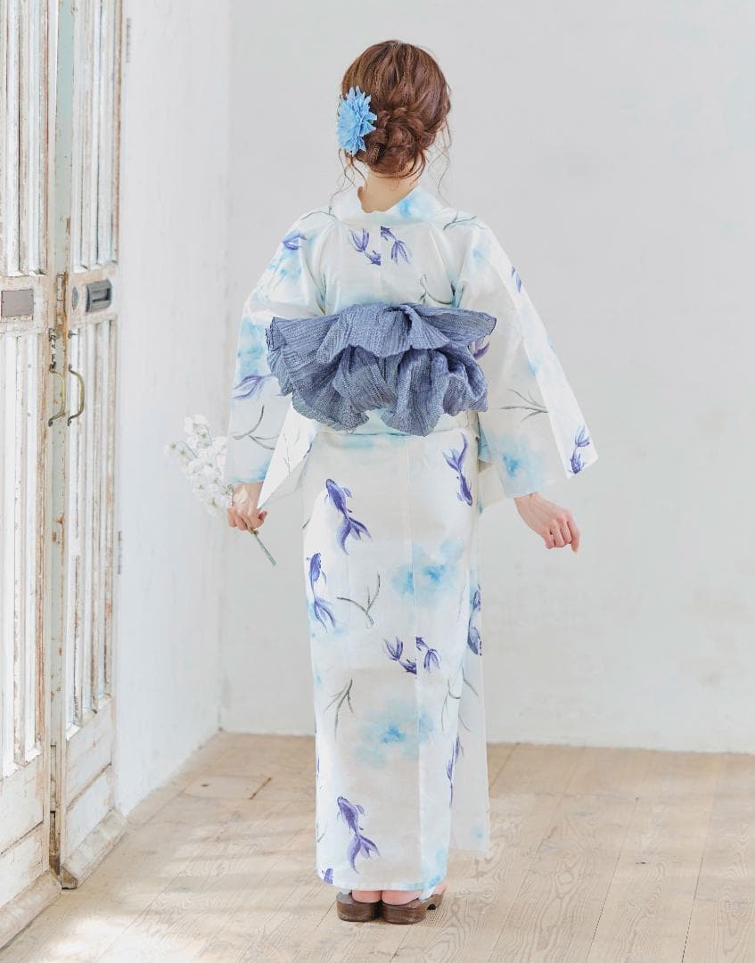 新品 浴衣 セット 浴衣セット ゆかた 大人 レディース 金魚 青 K7