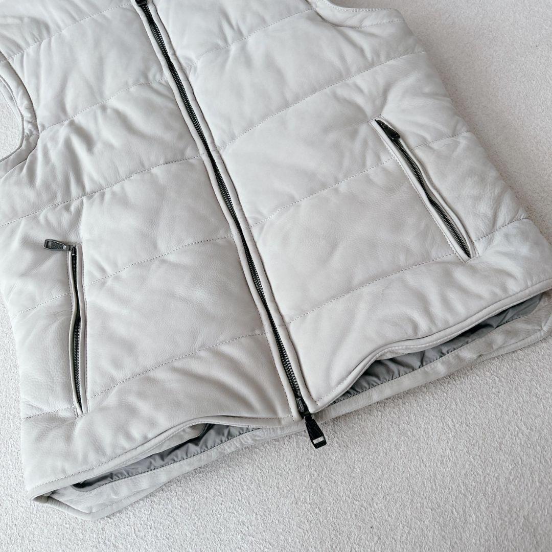 ブリオーニ Brioni ラムレザー 羊革 ダウンベスト ジャケット グレー48