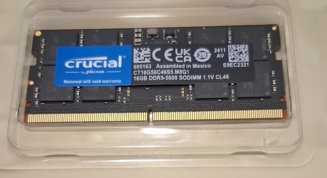相談可Crucial 16GB DDR5 5600 SODIMM メモリー2枚組