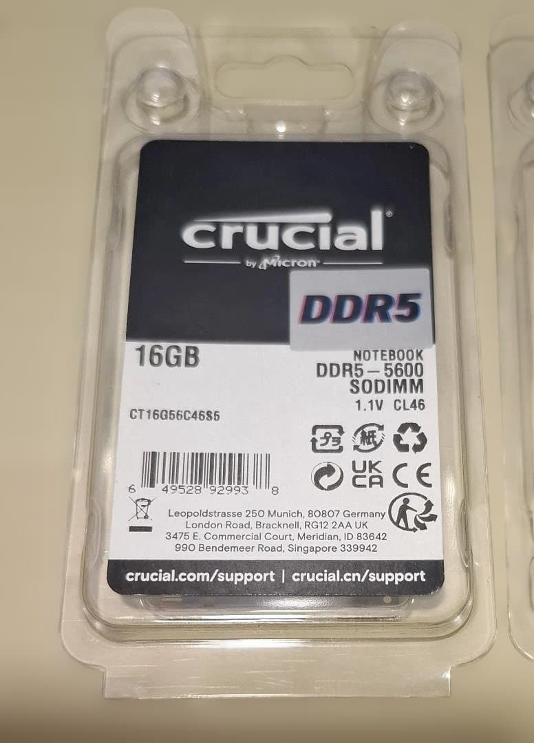 相談可Crucial 16GB DDR5 5600 SODIMM メモリー2枚組