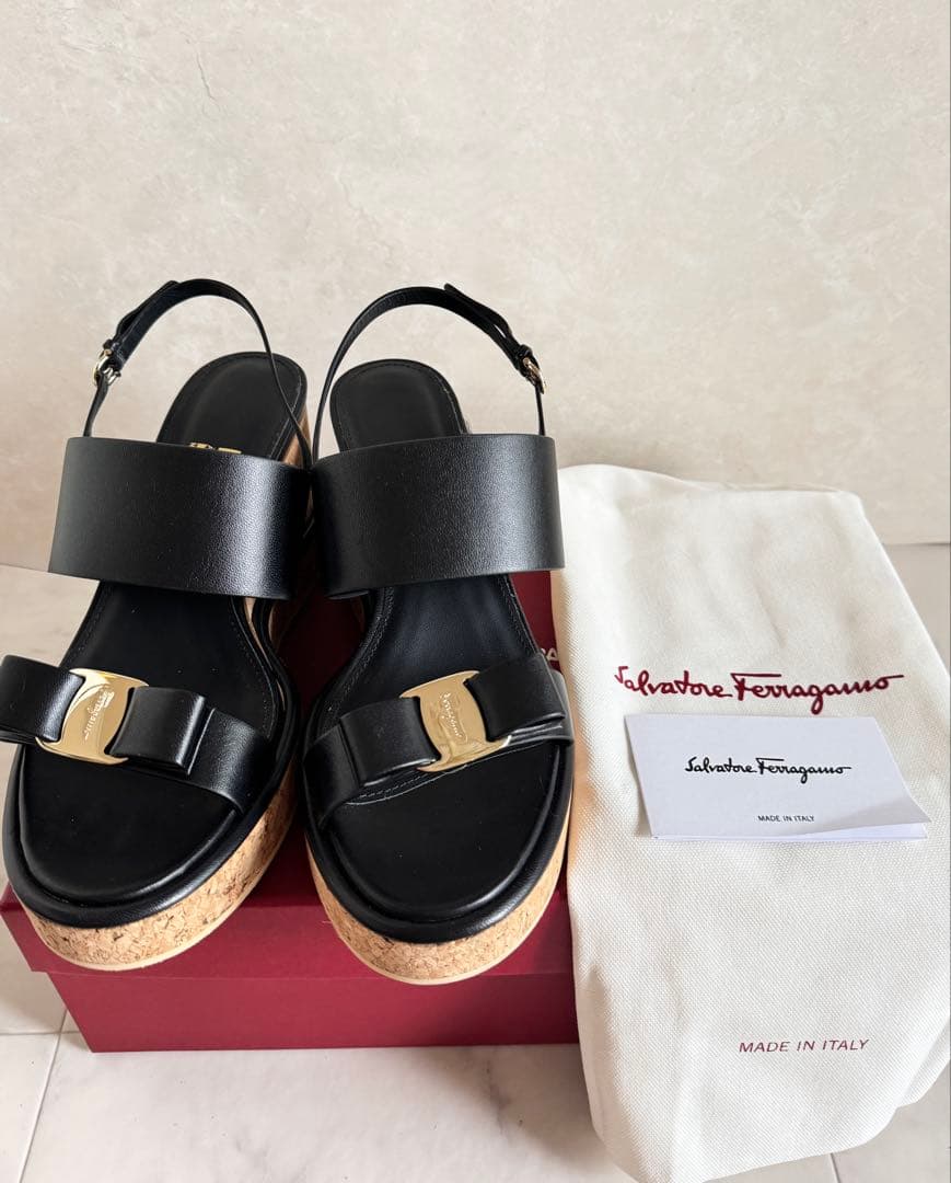 美品 フェラガモ　ウェッジ サンダル ヴェラリボン 8
