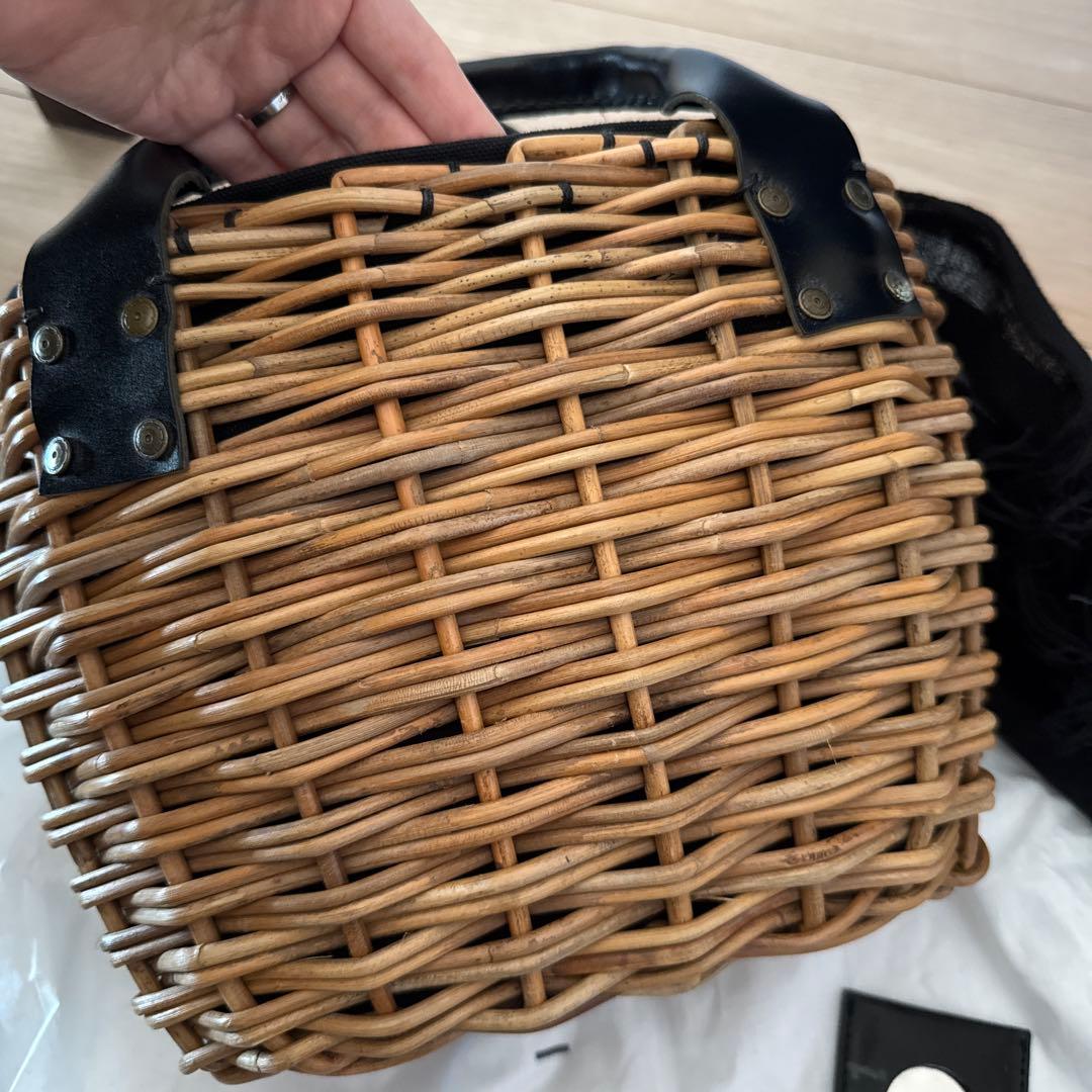 美品　エバゴス　かご　籐とレザーのかごバッグ