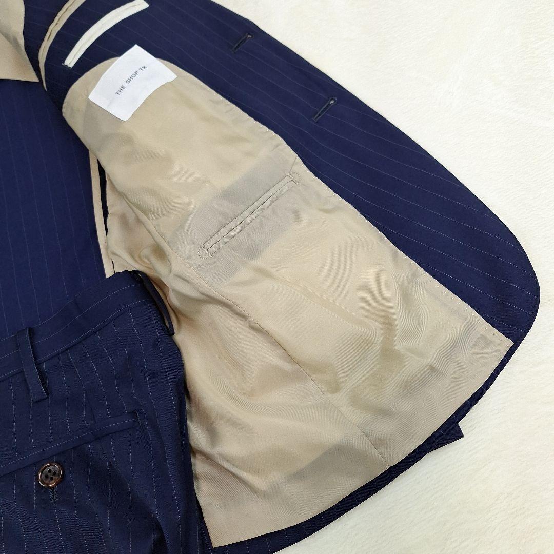 美品✨タケオキクチ　ビジネススーツセットアップ　ネイビーストライプ　S
