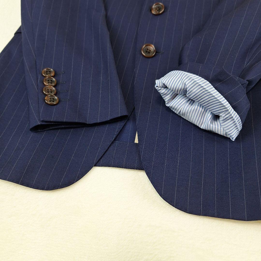 美品✨タケオキクチ　ビジネススーツセットアップ　ネイビーストライプ　S