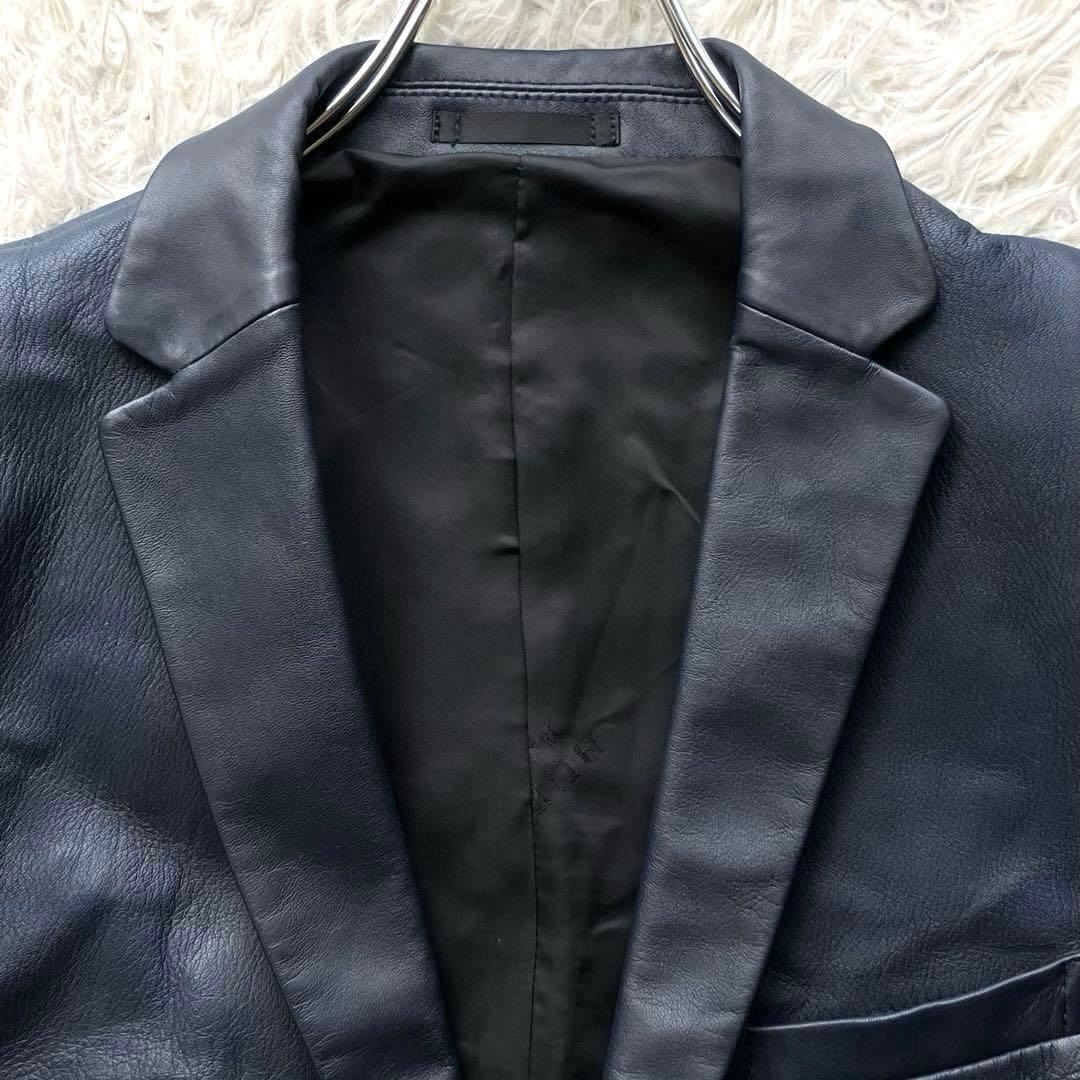 【希少L 羊革】バーバリーブラックレーベル　レザーテーラードジャケット　ネイビー