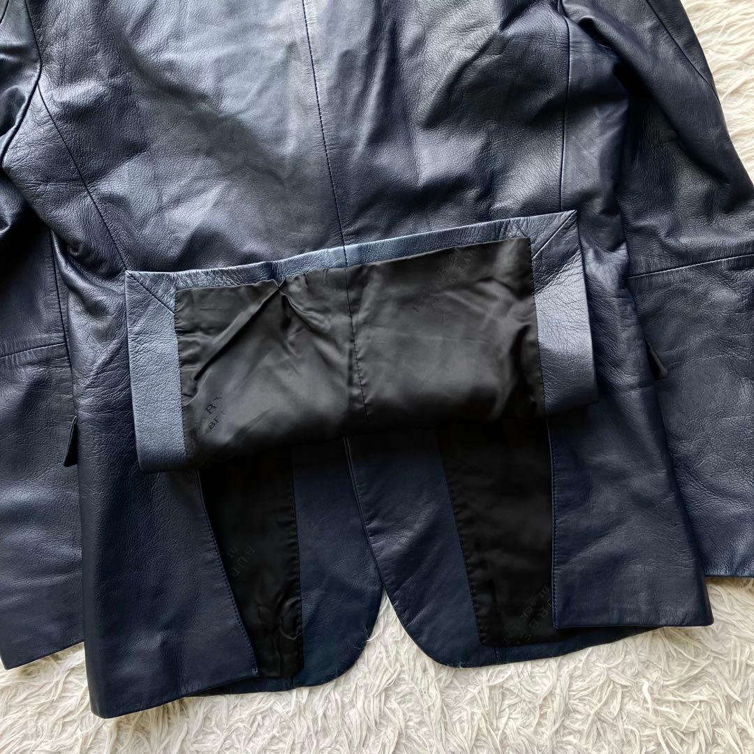 【希少L 羊革】バーバリーブラックレーベル　レザーテーラードジャケット　ネイビー
