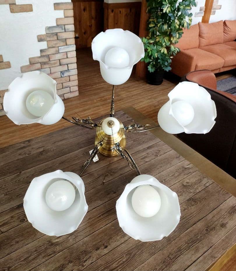 美品　ヤマギワ シャンデリア 5灯 真鍮 ガラス　ライト