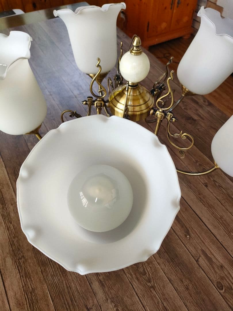 美品　ヤマギワ シャンデリア 5灯 真鍮 ガラス　ライト