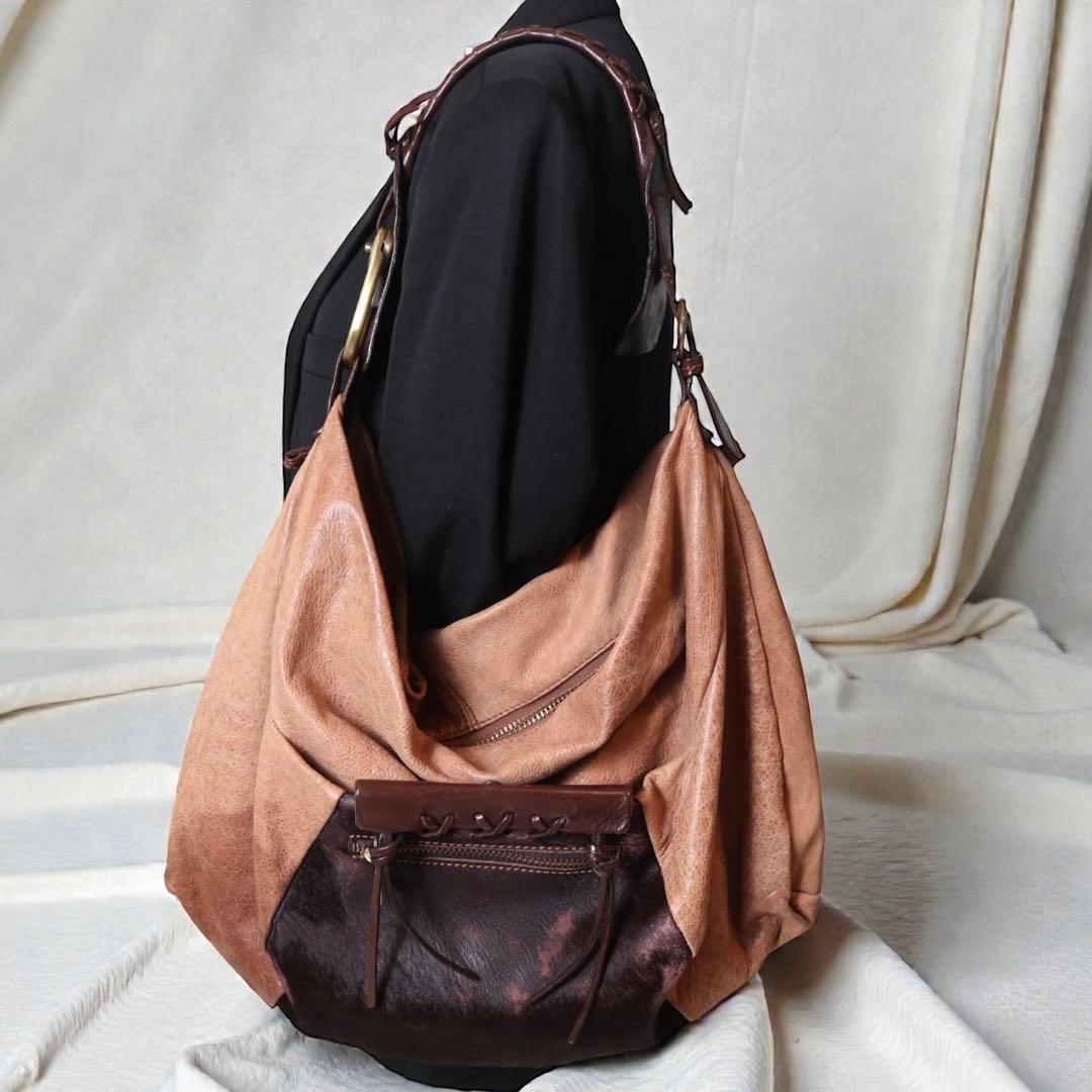 Vintage archive y2k 伊製 ハラコ レザー ショルダーバッグ