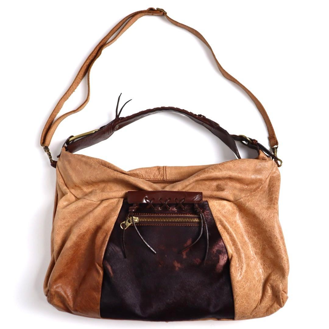 Vintage archive y2k 伊製 ハラコ レザー ショルダーバッグ