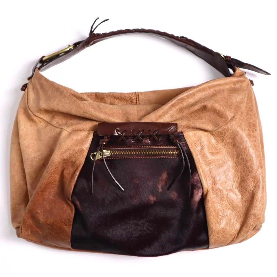 Vintage archive y2k 伊製 ハラコ レザー ショルダーバッグ
