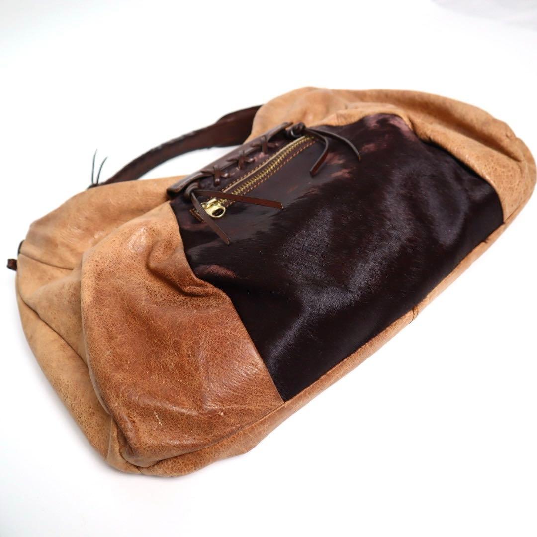 Vintage archive y2k 伊製 ハラコ レザー ショルダーバッグ