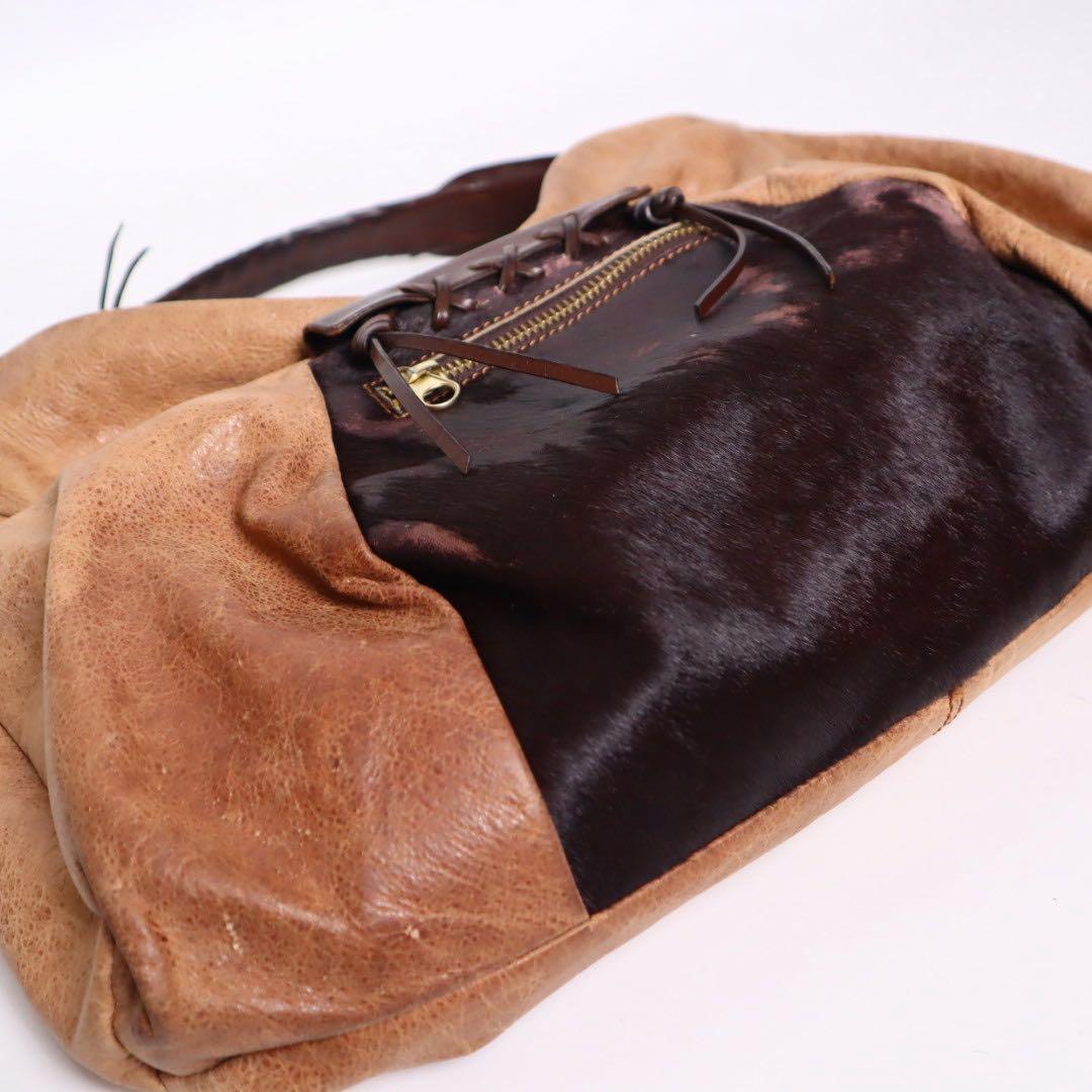 Vintage archive y2k 伊製 ハラコ レザー ショルダーバッグ