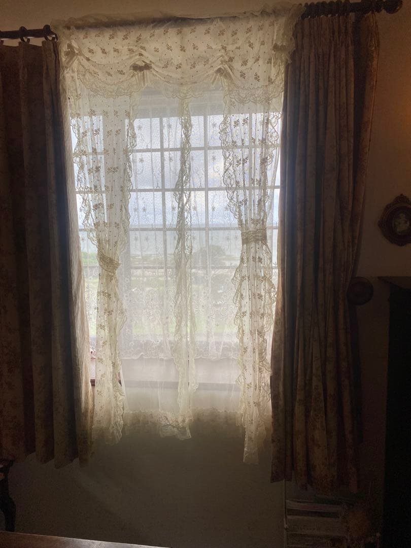 さえら風 雰囲気良い素敵な 2Way レースカーテン　のれん風