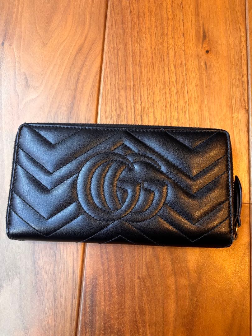 【美品】GUCCI ラウンドファスナー　キルティング　ＧＧマーモント　ブラック