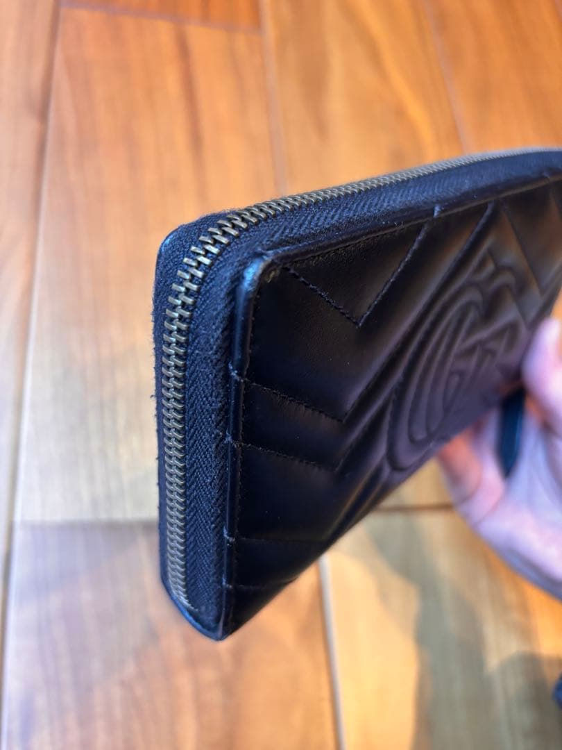 【美品】GUCCI ラウンドファスナー　キルティング　ＧＧマーモント　ブラック