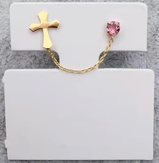すー[新品]K18YGイエローゴールド片方クロスピアス天然ピンクトルマリン